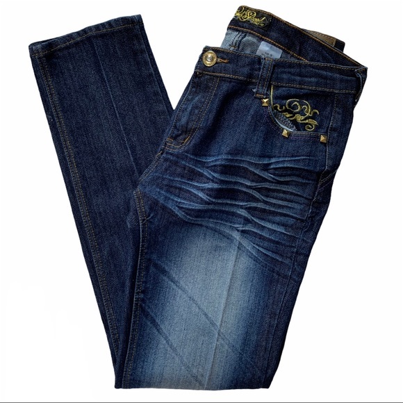 Old School Junior Dark Wash Straight Leg Blue Jeans - Picture 5 of 11